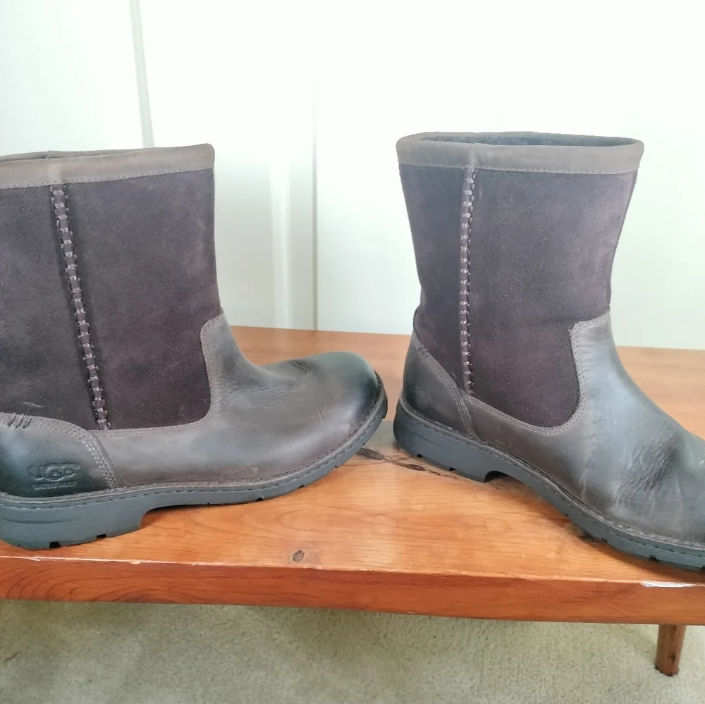 UGG Men's Foerster Waterproof Boots Brown Leather‎ Suede Size 8 EEE Extra Wide